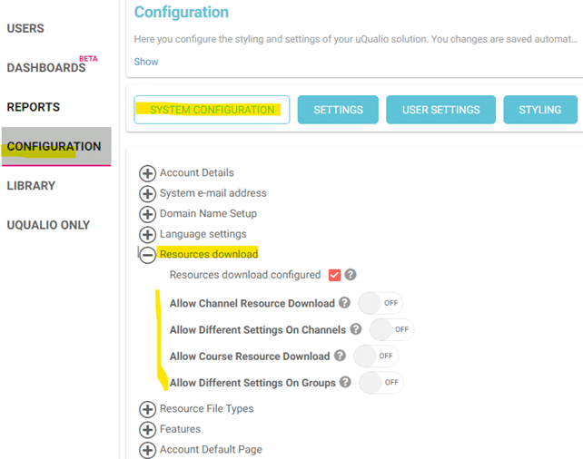 The configuration settings are in ‘System Configuration’.